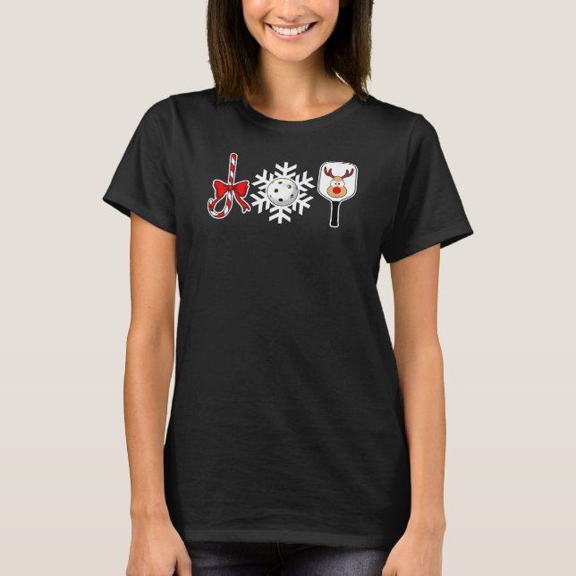 T-shirt Pickleball Noël Joie Sucre de canne Snowball Deer (Devant)