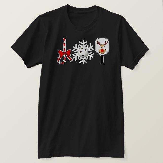 T-shirt Pickleball Noël Joie Sucre de canne Snowball Deer (Design devant)