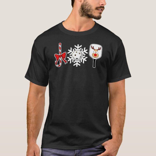 T-shirt Pickleball Noël Joie Sucre de canne Snowball Deer (Devant)