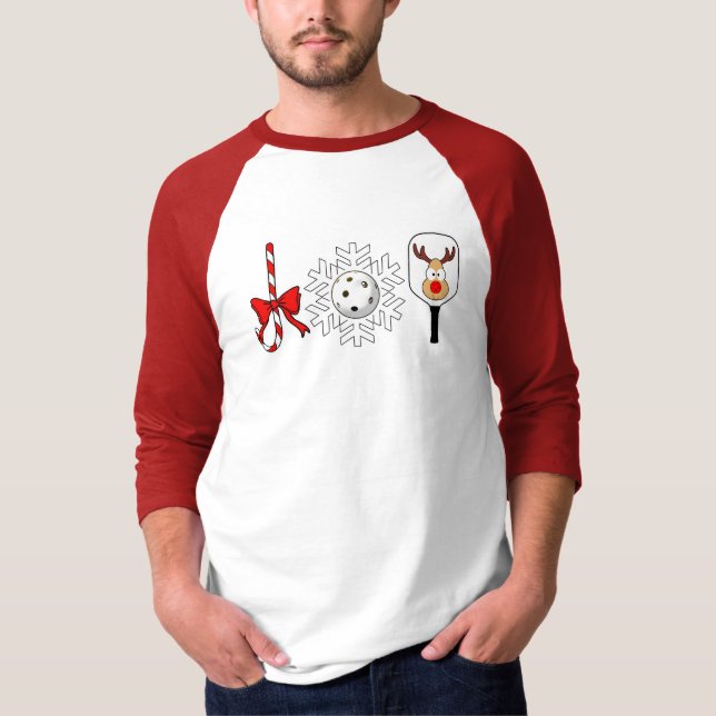 T-shirt Pickleball Noël Joie Sucre de canne Snowball Deer (Devant)