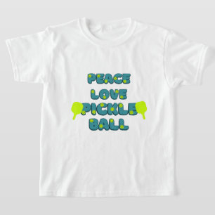 T-shirt Pickleball Paix et Amour avec texte bleu