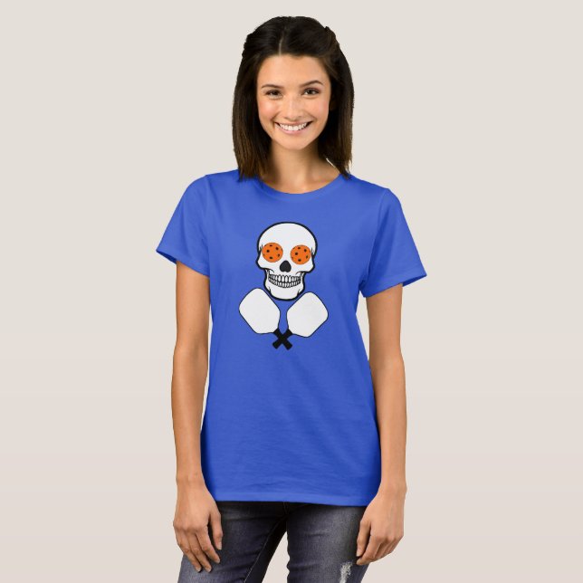 T-shirt Pickleball Skull and Crossles Paddles, Orange Ball (Devant entier)