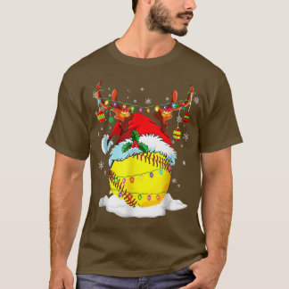 T-shirt Pickleball Xmas Reindeer Santa Hat Pickleball Chri