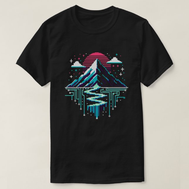 T-shirt Pics numériques - Cyberpunk Pixel Art Mountain Lan (Design devant)