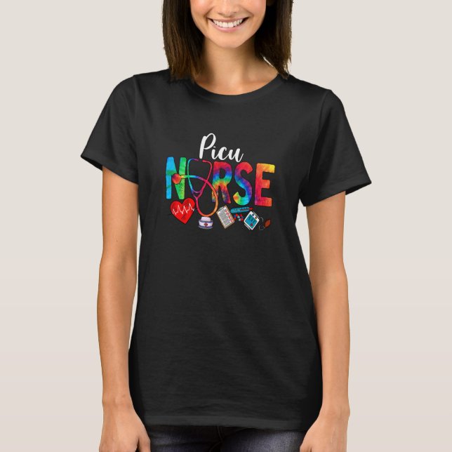 T-shirt PICU Nurse Tie Dye Love Heart Stethoscope RN Nurse (Devant)
