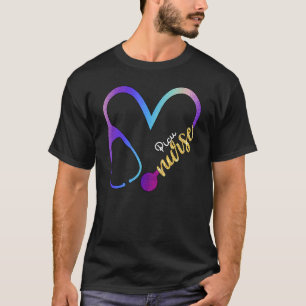 T-shirt Picu Nurse Watercol Love Heart Stethoscope Rn Nurs