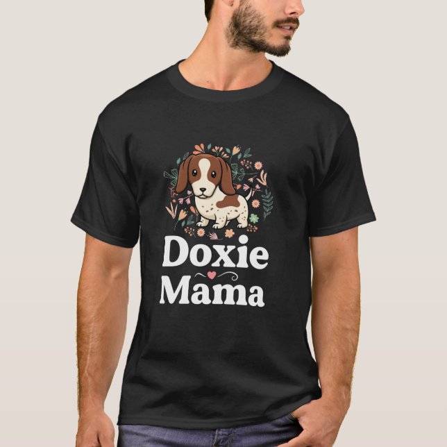 T-shirt Piebald Dachshund Maman Chemise Doxie Mama Fleur C (Devant)