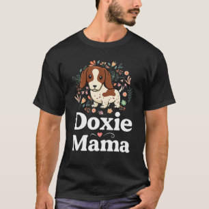 T-shirt Piebald Dachshund Maman Doxie Mama Floral Amoureux