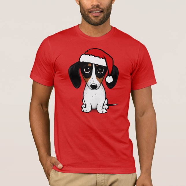T-shirt Piebald Dachshund Père Noël Cute Wiener Chien (Devant)