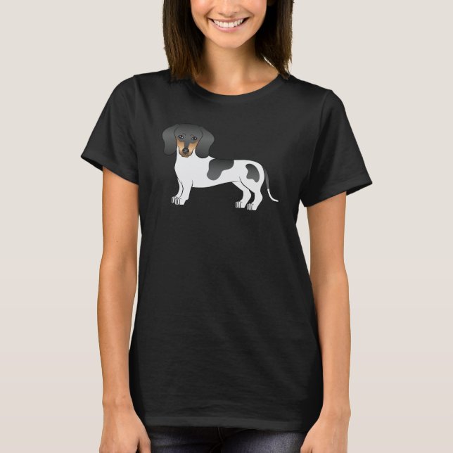 T-shirt Piebald Noir Et Tan Manteau Doux Dachshund Chien (Devant)