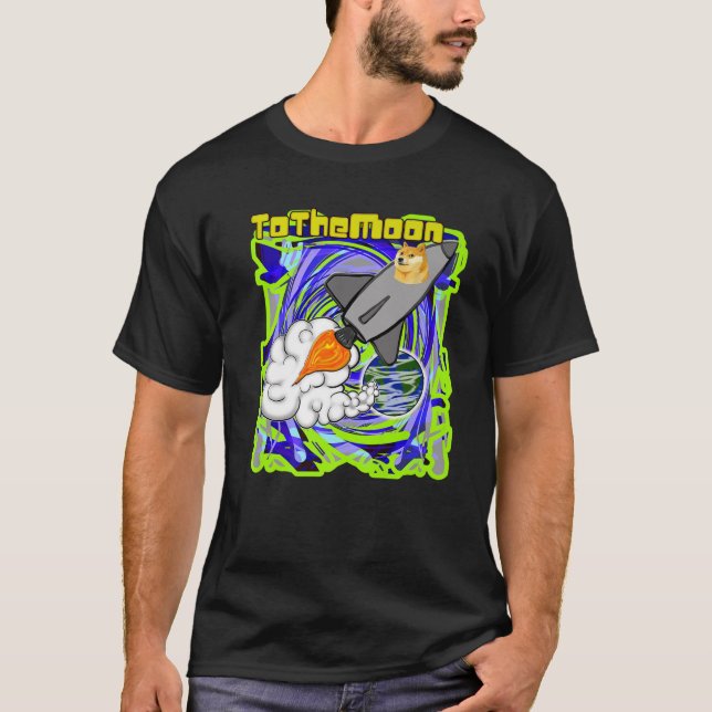 T-shirt Pièce De Chien À La Fusée De Lune (Devant)