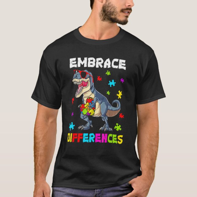 T-shirt Pièce de puzzle de dinosaure Sensibilisation à l'a (Devant)