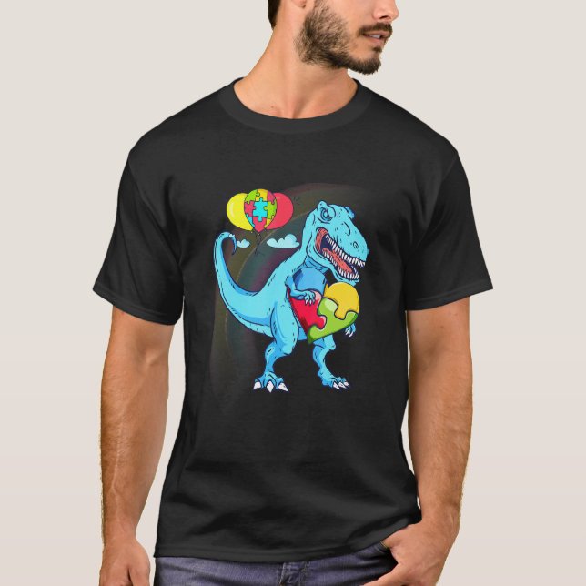 T-shirt Pièce de puzzle de dinosaure Sensibilisation à l'a (Devant)
