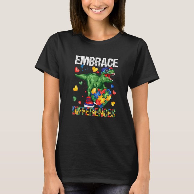 T-shirt Pièce de puzzle de dinosaure Sensibilisation à l'a (Devant)