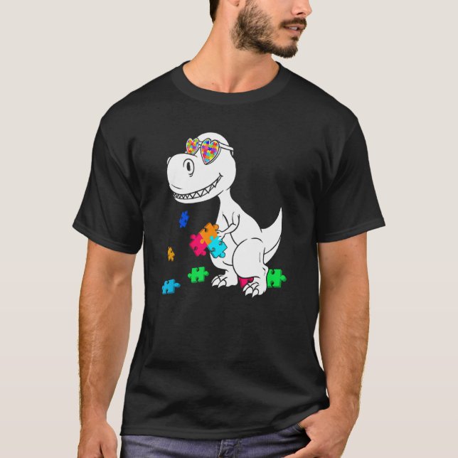 T-shirt Pièce de puzzle dinosaure de sensibilisation à l'a (Devant)