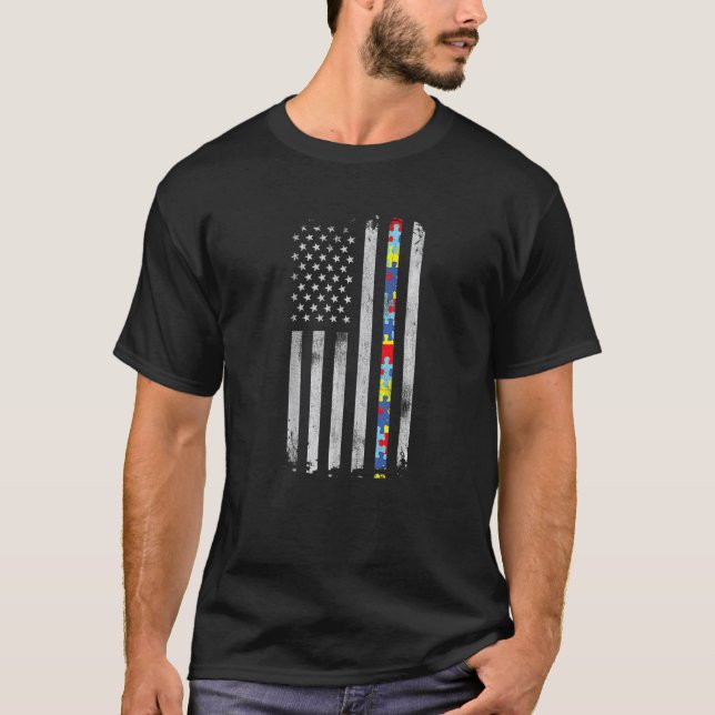 T-shirt Pièce de puzzle du drapeau américain Mois de la se (Devant)