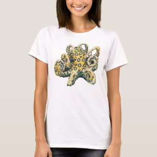 T-shirt Pièce en t baguée bleue de poulpe pour des dames