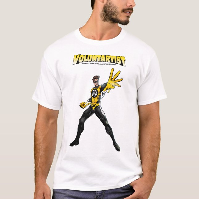 T-shirt Pièce en t comique de Voluntaryist avec le logo (Devant)