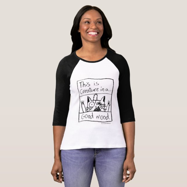 T-shirt Pièce en t de base-ball de chat de créature (Devant entier)