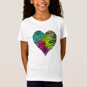 T-Shirt Pièce en t de coeur de zèbre d'arc-en-ciel
