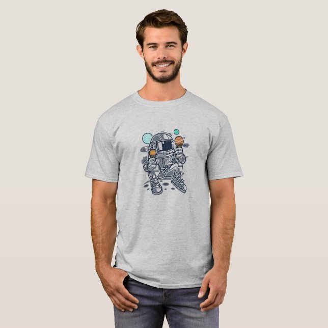T-shirt Pièce en t de crème glacée de l'astronaute des (Devant entier)