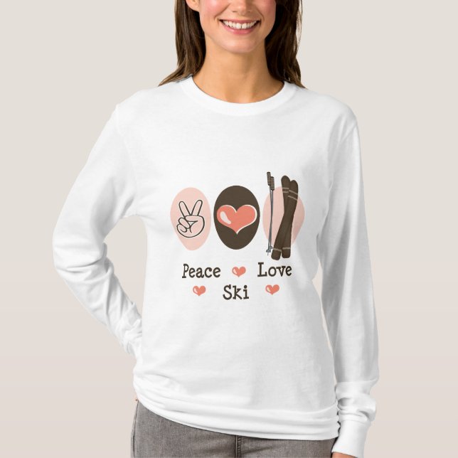 T-shirt Pièce en t de douille de ski d'amour de paix (Devant)