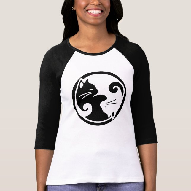T-shirt Pièce en t de douille raglane de chats de Yin Yang (Devant)