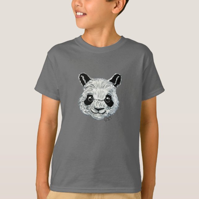 T-shirt Pièce en t de Longsleeve de panda du garçon peint (Devant)