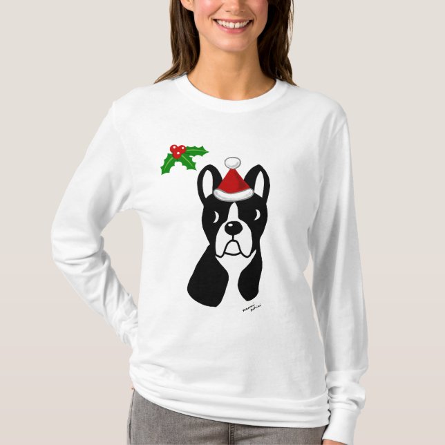 T-shirt Pièce en t de Noël de Boston Terrier (Devant)