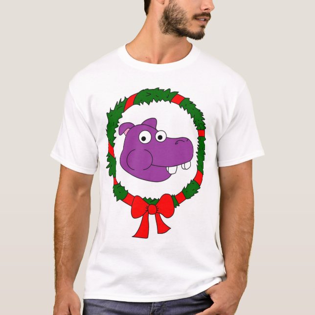 T-shirt Pièce en t de Noël d'hippopotame (Devant)