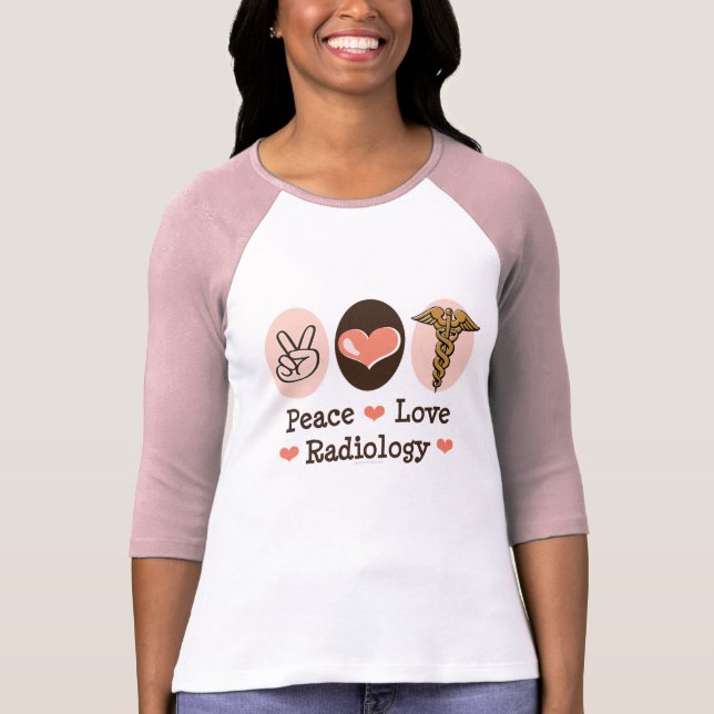 T-shirt Pièce en t de raglan de radiologie d'amour de paix (Devant)