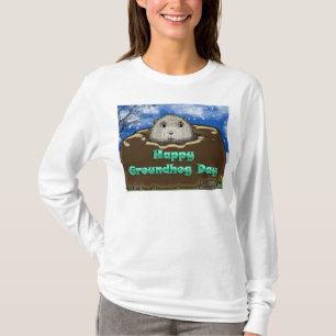 T-shirt Pièce en t de Sleve de dames de jour de Groundhog