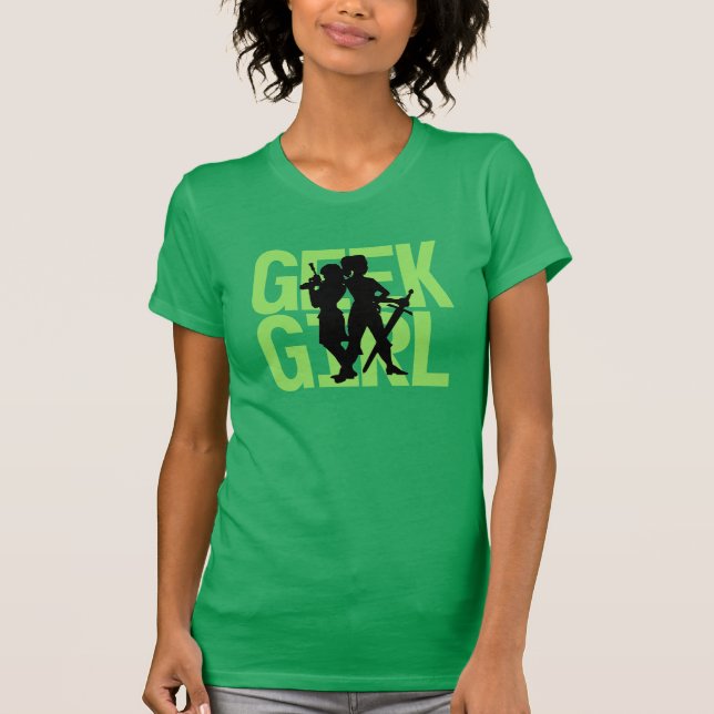T-shirt Pièce en t de vert de fille de geek (Devant)