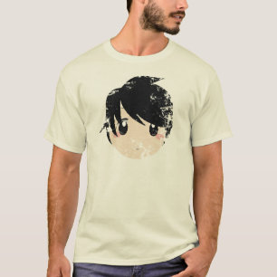 T-shirt Pièce en t japonaise de visage d'Anime affligée