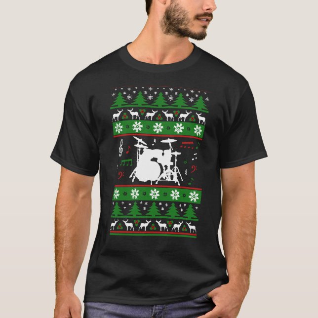 T-shirt Pièce en t laide de Noël de tambours (Devant)