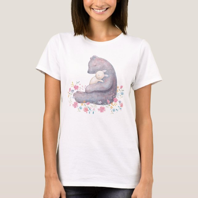T-shirt Pièce en t mignonne de lapin d'ours et d'ours de (Devant)