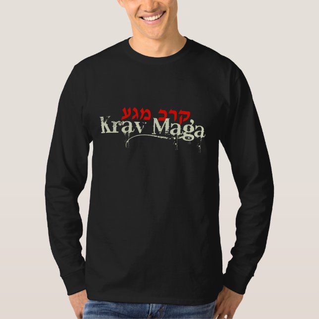 T-shirt Pièce en t noire de douille de Krav Maga longue - (Devant)