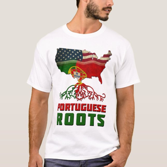 T-shirt Pièce en t portugaise américaine de racines (Devant)