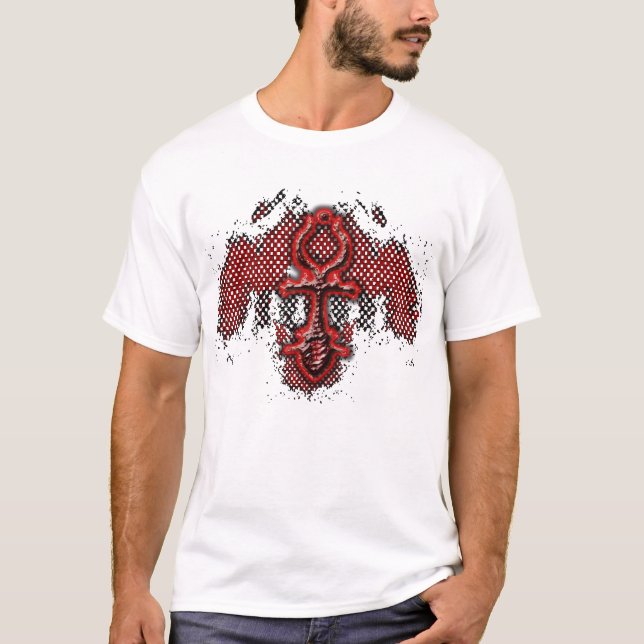 T-shirt Pièce en t rouge de forme d'ombre d'Ankh (Devant)