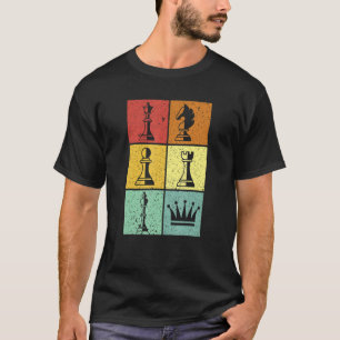 T-shirt Pièces de jeu d'échecs colorées vintage Chessmaste