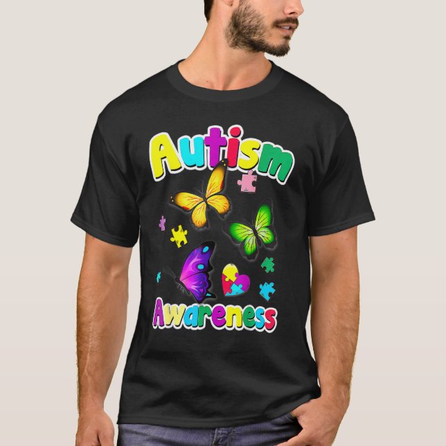 T-shirt Pièces de puzzle Papillon de la sensibilisation à  (Devant)