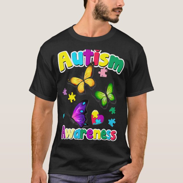 T-shirt Pièces de puzzle papillon de sensibilisation à l'a (Devant)