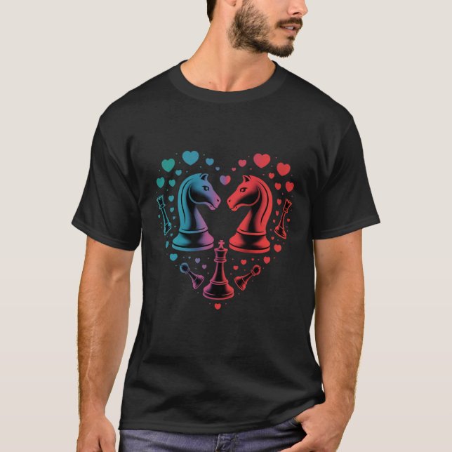 T-shirt Pièces d'échecs de Chevalier de Forme de Coeur Ten (Devant)