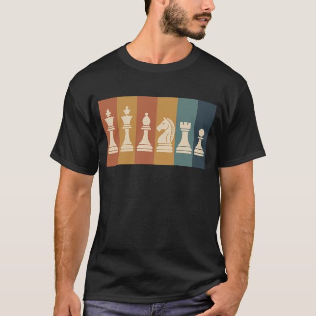 T-shirt Pièces d'échecs rétro Art de bloc de couleur (Devant)