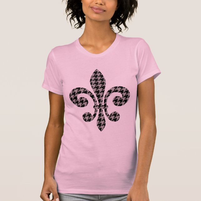 T-shirt pied-de-poule de fleur de lis dans noir et le gris (Devant)