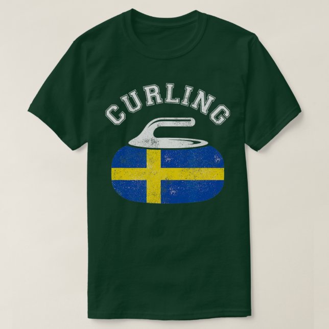 T-shirt Pierre de curling avec Drapeau de Suède Curling (Design devant)