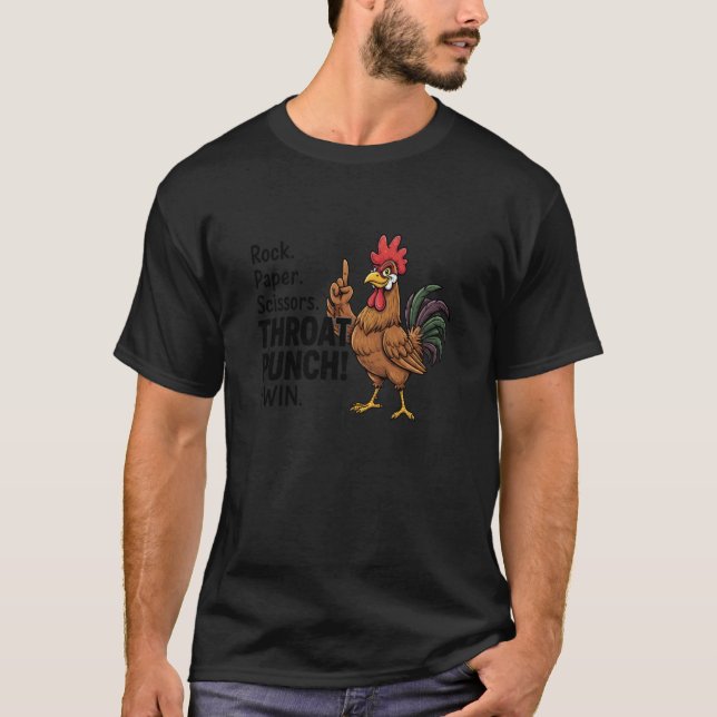 T-shirt Pierre Feuille Ciseaux Coq Poule, Coup de gorge, (Devant)