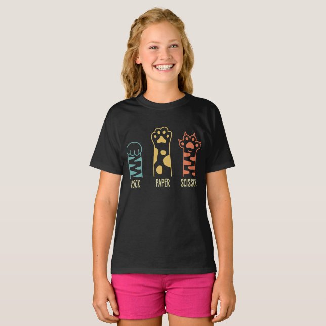 T-shirt Pierre Feuille Ciseaux Patte de Chat Drôle (Devant entier)
