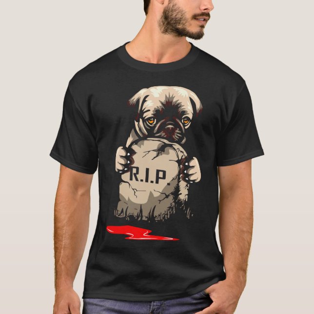 T-shirt Pierre Tombale Chiot Carlin Mignon 962 (Devant)