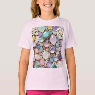 T-shirt Pierres précieuses et bijoux pastel en roses et vi